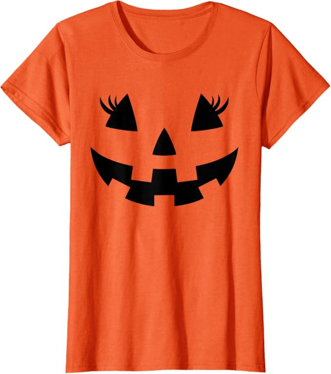 Jack O Lantern Face Pumpkin Eyelashes Hallowen Costume Funny T-Shirt | Amazon (US)