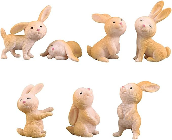 7 Pcs Rabbit Figures for Kids, Animal Toys Set Cake Toppers, Rabbit Fairy Garden Miniature Figuri... | Amazon (US)