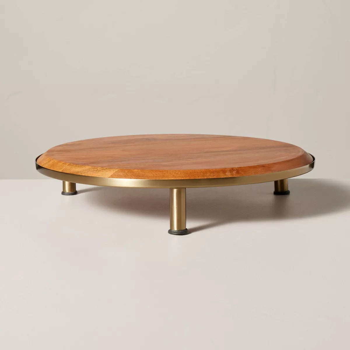 12" Wood & Brass Round Footed Serving Stand - Hearth & Hand™ with Magnolia | Target