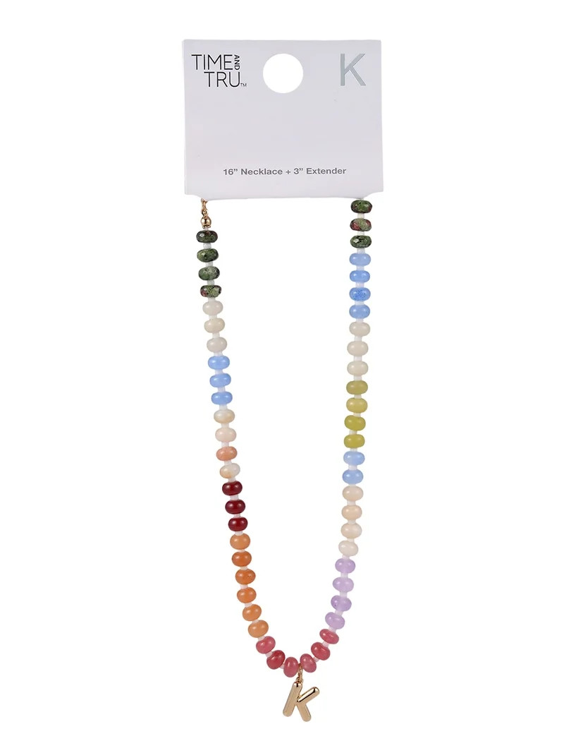 Time and Tru Goldtone Multicolored Bead Initial "K" Necklace | Walmart (US)