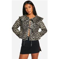 Womens Leopard Print Collar Detail Tie Front Jean Jacket - Brown - 2 | boohoo (US & Canada)