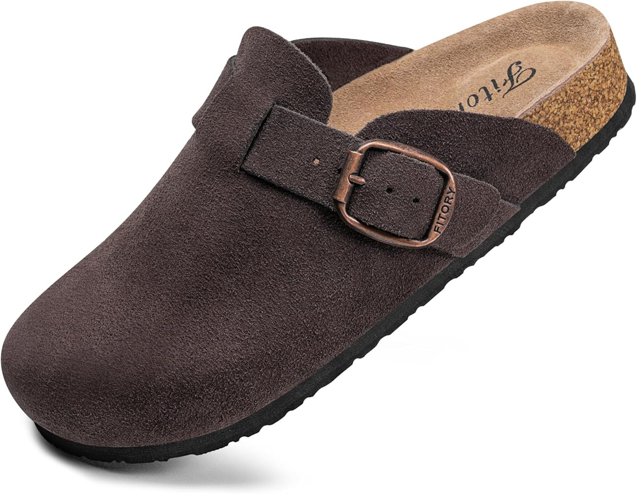 FITORY Womens Clogs Slip-on Potato Shoes Leather Mules with Suede Cork Footbed Size 6-11 | Amazon (US)