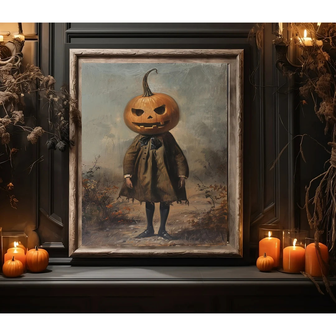 Girl With Pumpkin Head Bidtheewell Digital Print Halloween Wall Decor Fall Printable Art Hallowee... | Etsy (US)