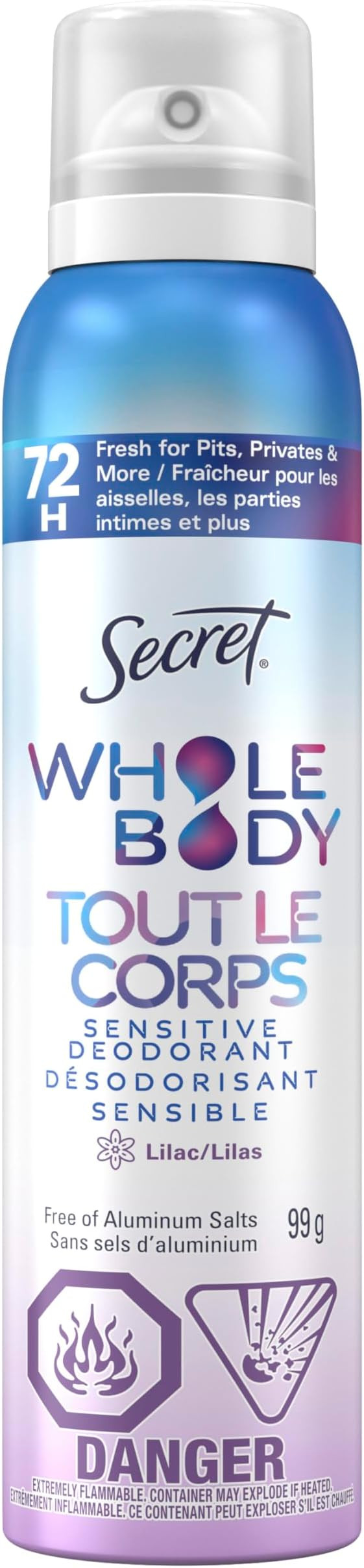 Secret Whole Body Aluminum Free Deodorant for Women Body Spray Lilac & Waterlily, 99g : Amazon.ca... | Amazon (CA)