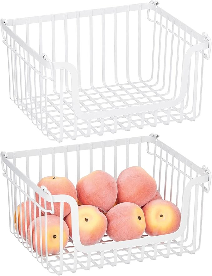 mDesign Large Stacking Wire Baskets Food Organizer Storage Metal Basket with Open Front for Kitch... | Amazon (US)