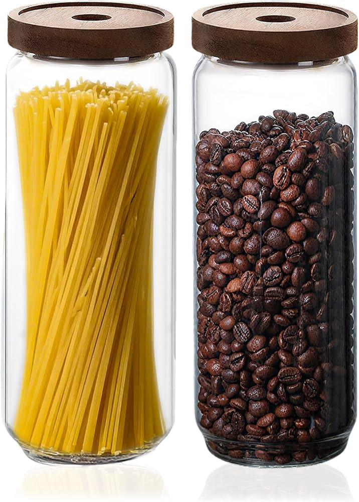 Glass Jars with Airtight Wood Lids - 57 OZ Large Tall Kitchen Pantry Storage Containers, Decorati... | Amazon (US)