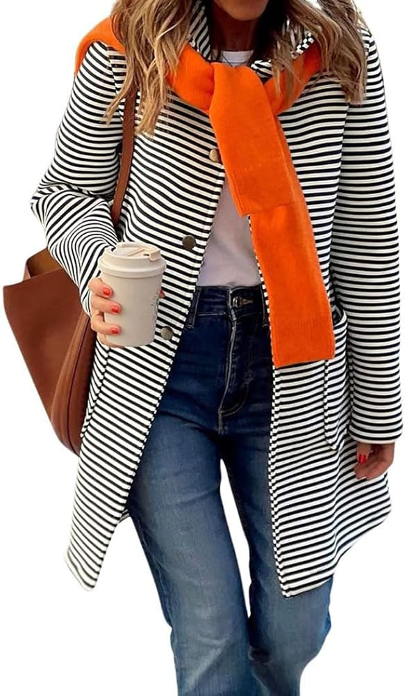 chouyatou Women's Color Block Striped Hooded Cardigan Sweaters Button Down Long Coatigan Jackets ... | Amazon (US)