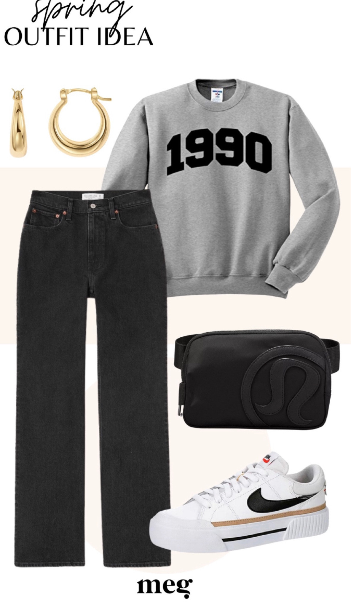 Spring outfit idea!

Gold hoop earrings, sweatshirt, black jeans, belt bag, sneakers



#LTKSeasonal #LTKfit #LTKstyletip