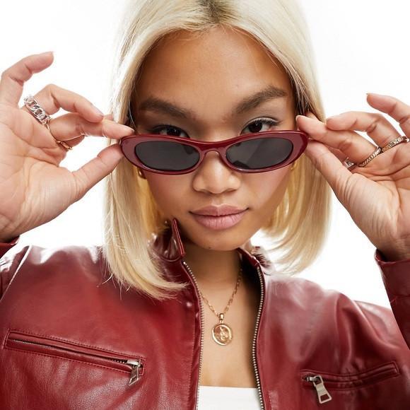 ASOS DESIGN slim oval sunglasses in red | Poshmark