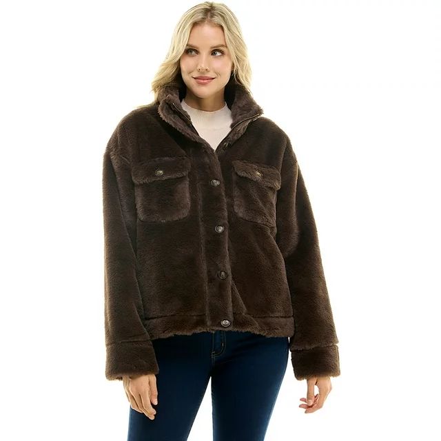 Time and Tru Women's Faux Fur Bungee Shacket, Sizes XS-3X | Walmart (US)