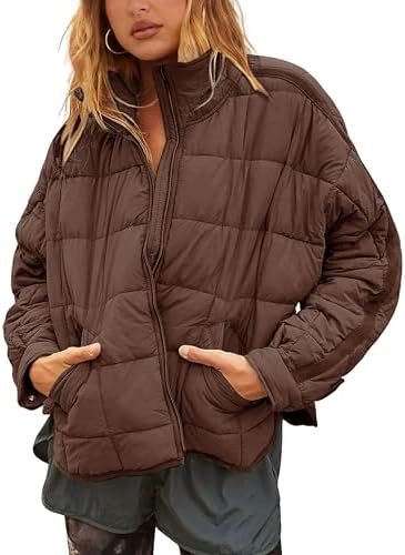 Bianstore Women's Oversized Splice Quilted Lightweight Puffer Jacket Casual Padded Coat | Amazon (US)