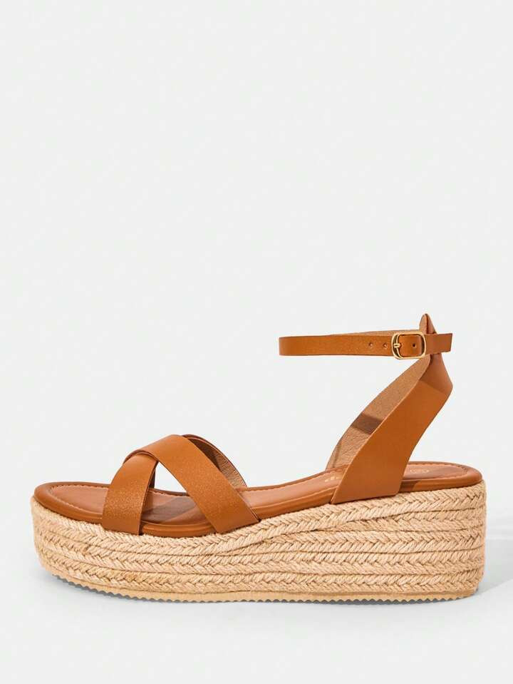 Styleloop Women's Bohemian Canvas Wedge Platform Lace-Up Sandals | SHEIN