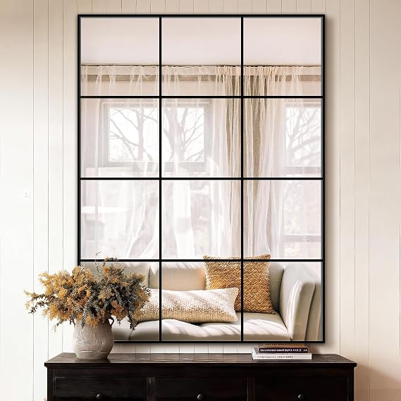 Window Pane Wall Mirror with Metal Frame 40"x30" Black | Amazon (US)
