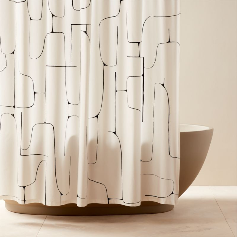 Falazo Organic Cotton Ivory and Black Abstract Shower Curtain 72" + Reviews | CB2 | CB2
