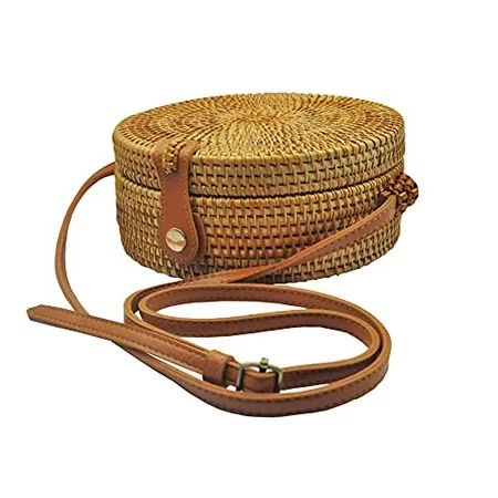 [HAAN] Handwoven Round Rattan Bag Made In Vietnam - Natural Stylish & Chic - Shoulder Real Leather A | Walmart (US)