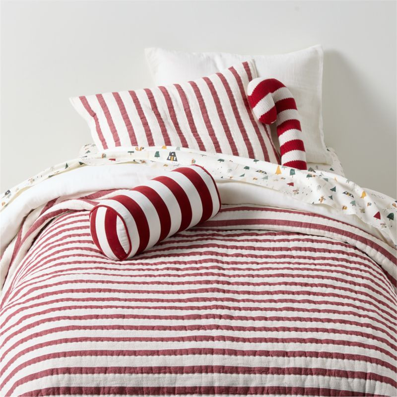 Red Striped Waffle Weave Organic Cotton Kids Twin Quilt + Reviews | Crate & Kids | Crate & Barrel