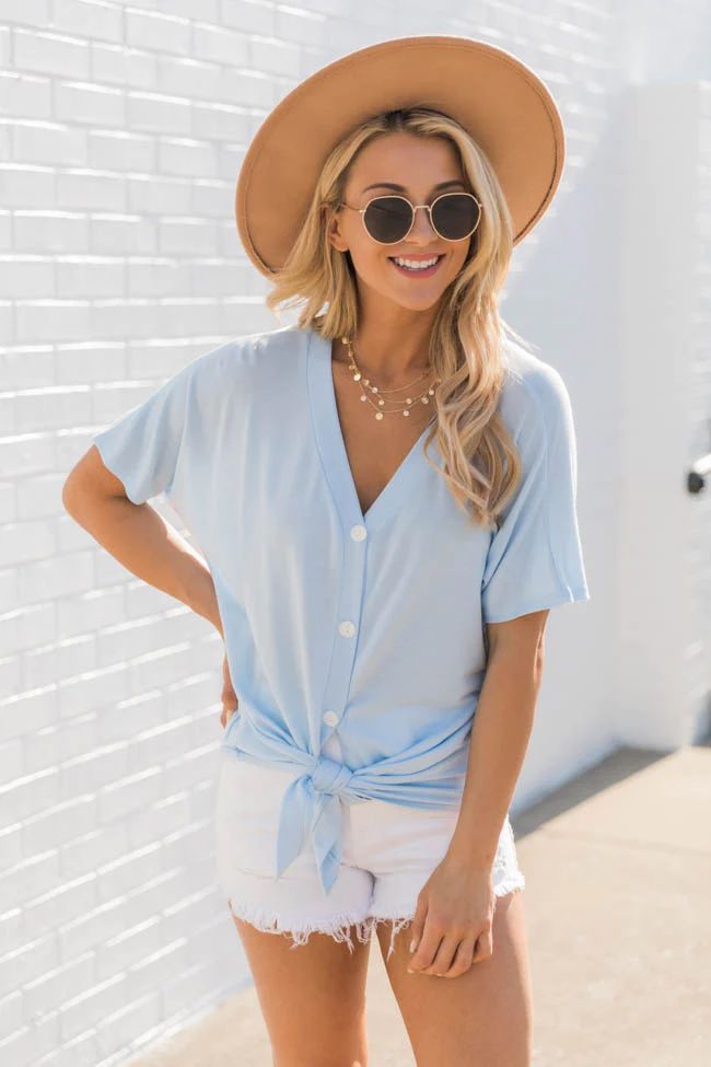 Open Your Heart To Love Light Blue Blouse | The Pink Lily Boutique
