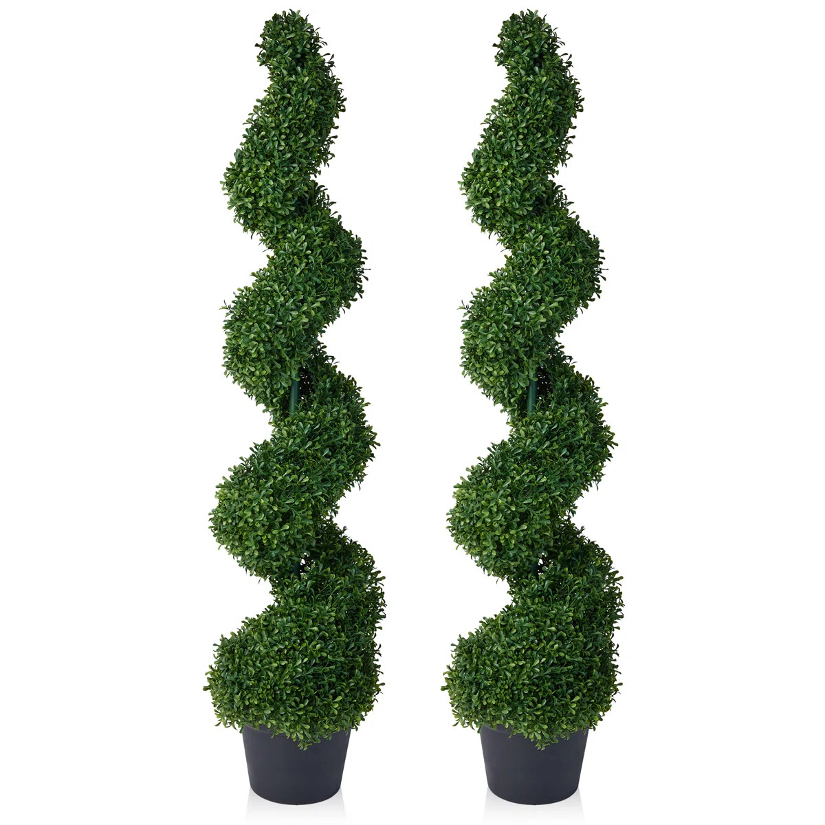 Set of 2 Artificial Boxwood Spiral Topiary Tree \u2013 48" Lush Faux Outdoor Plant, UV Resistant ... | Wayfair North America