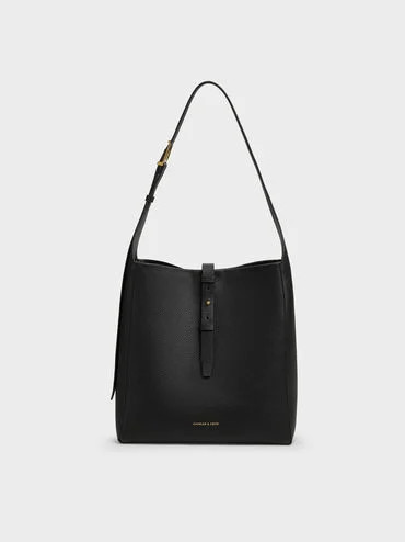 Beryl Recycled Leather Belted Hobo Bag
    
         - Black | Charles & Keith US