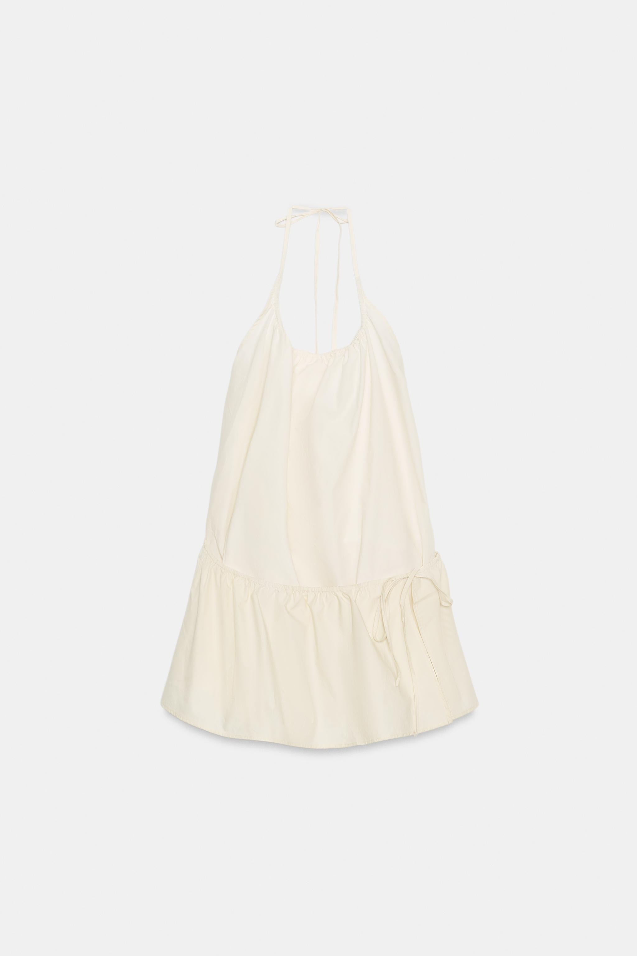 Adjustable halter neck dress with tie. Open back. Wrap skirt with ruching in the same fabric. | Zara US