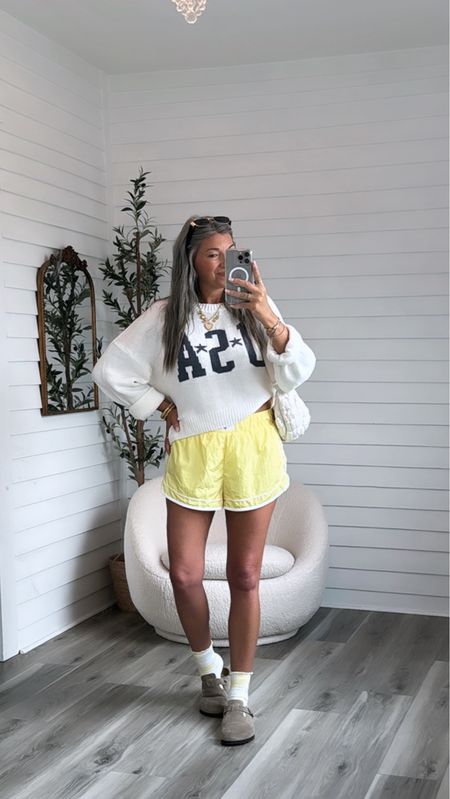OOTD
Free people shorts are size medium
Target sweater sized up to XXL for a really oversized fit. It’s lightweight and airy! So good! 
Shoes are TTS

#LTKStyleTip #LTKShoeCrush #LTKOver40
