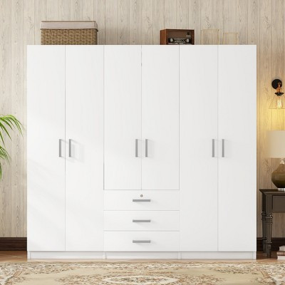 6 Doors Wooden Wardrobe Storage with Big Drawers for Bedroom 4W, White -ModernLuxe | Target