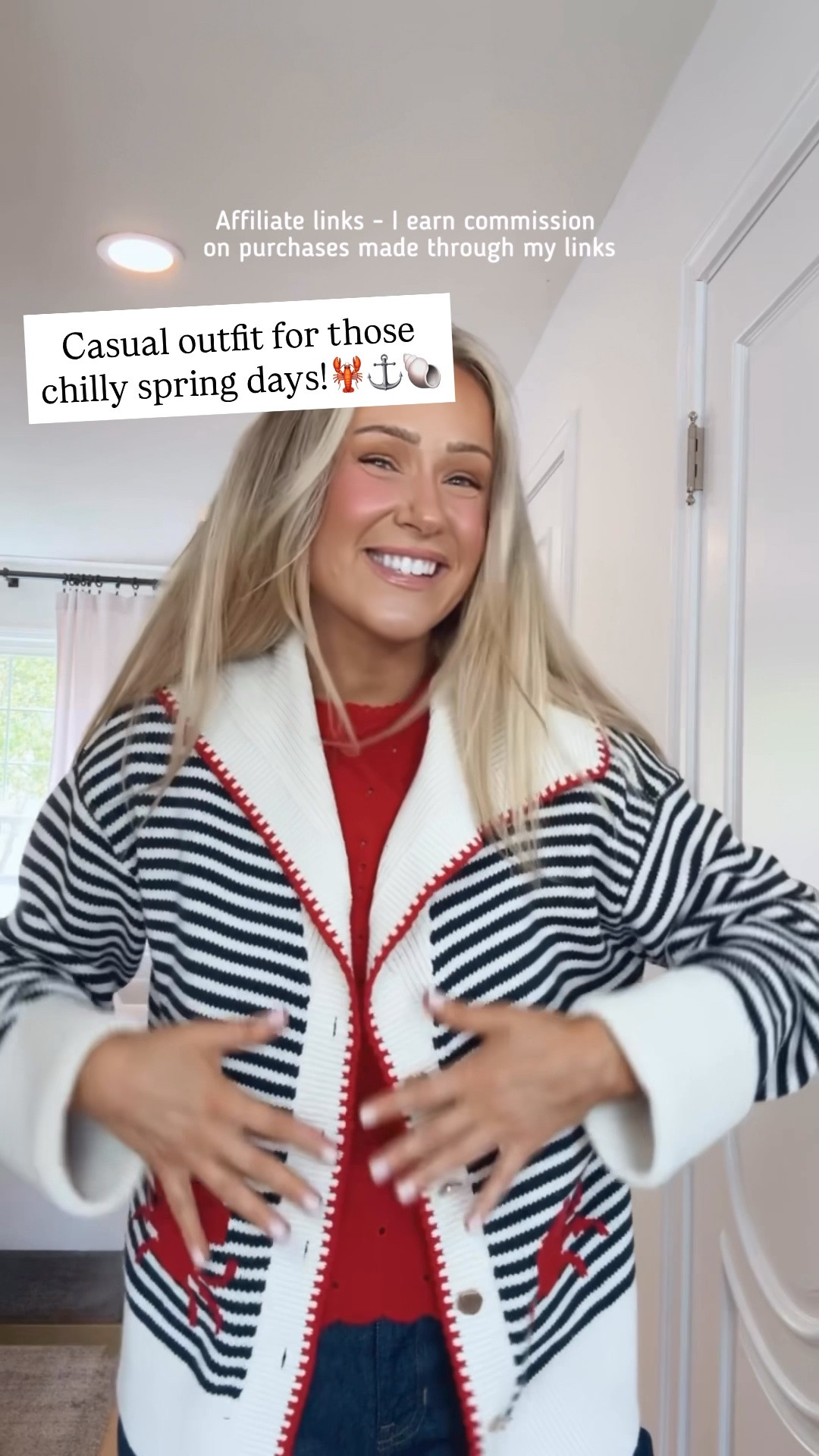 Affiliate links - I earn commission on purchases made through my links | everyday spring outfit
Striped cardigan
Red top
Dark wash jeans
Flat sandals
