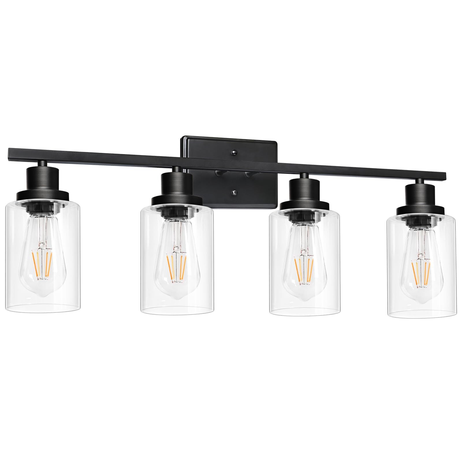 Ascher 4-Light 29.3" Wall Sconces, Modern Vanity Light Fixture with Clear Glass Shade, Black Fini... | Amazon (US)