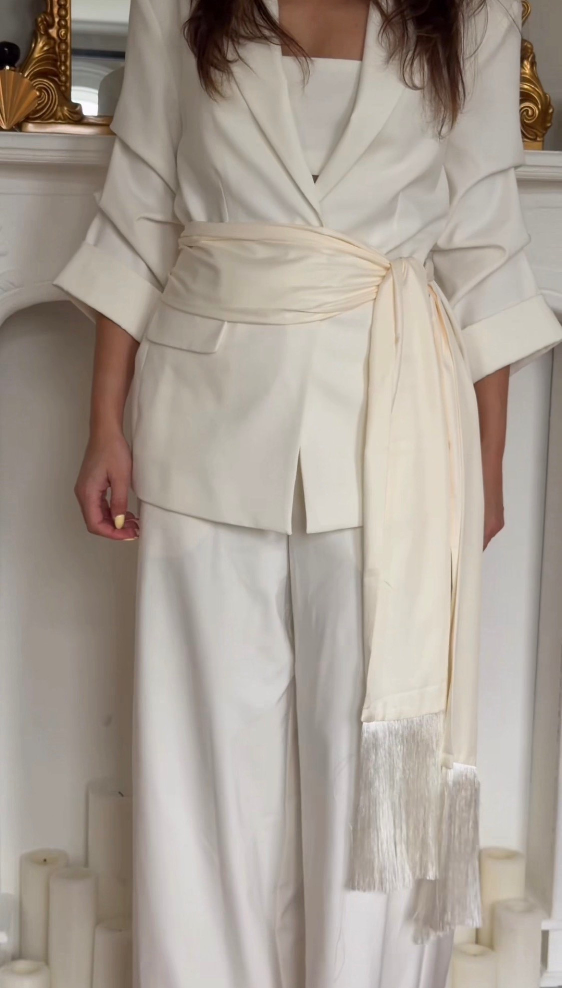 Fringe scarf from H&M, my suit is old so I linked a similar one. Blazer, white pants, spring outfit idea, Easter, partisan style, chic, classy, trendy.

#LTKOver40 #LTKootd