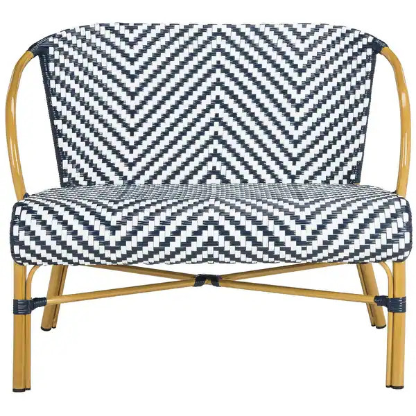 SAFAVIEH Dandra Herringbone Navy/ White Rattan Settee - Overstock - 18118242 | Bed Bath & Beyond