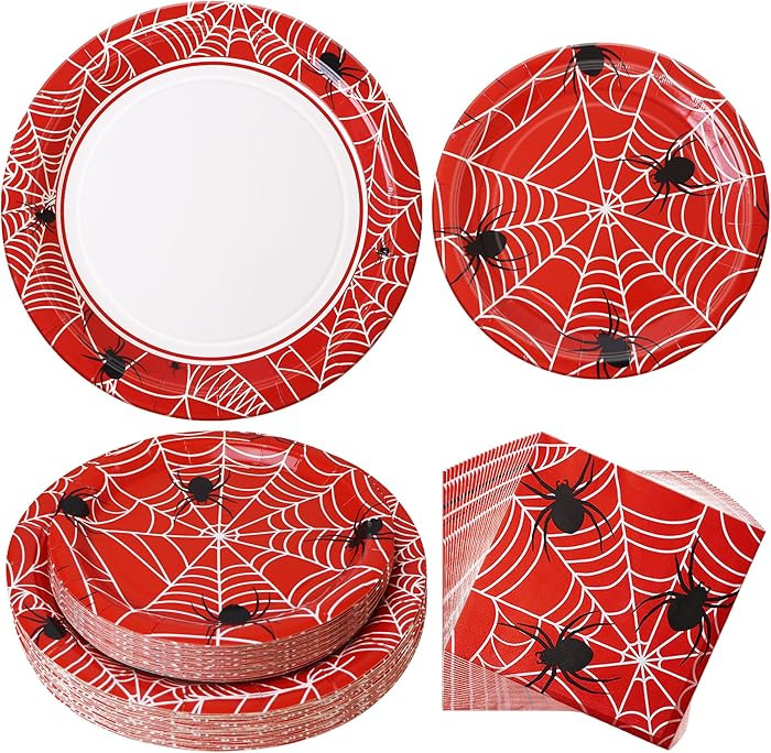 75pcs Spider Party Supplies, 25 Guest Disposable Red Paper Plates & Napkins, Tableware Decoration... | Amazon (US)