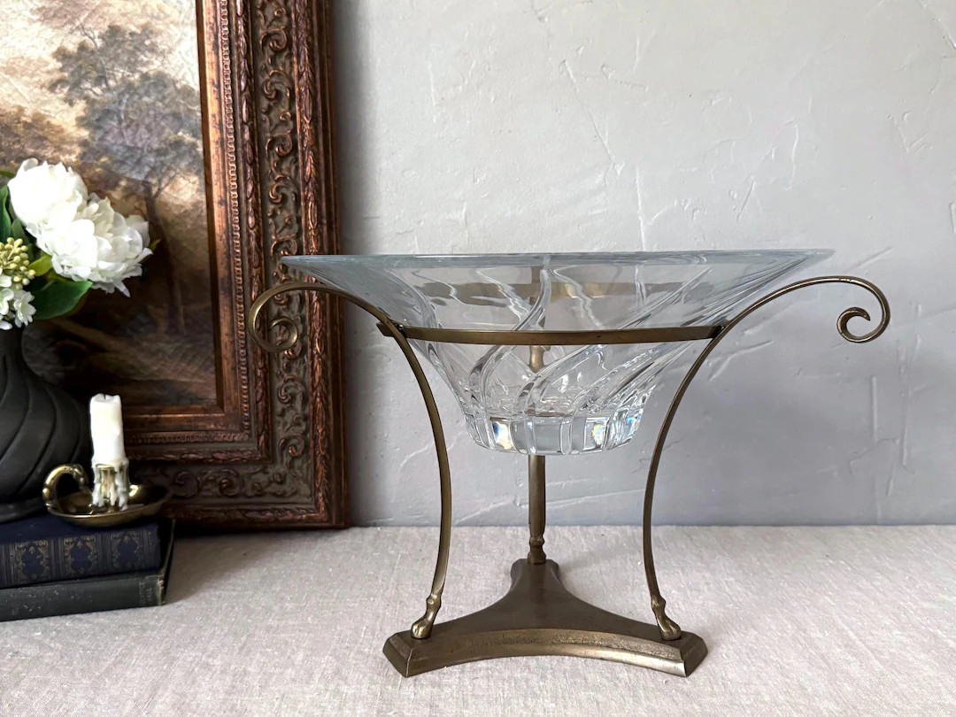 Beautiful Vintage Heavy & Large Brass Spiral Stand w/ Glass Insert Compote Centerpiece Dish | Etsy (US)