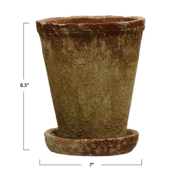 Creative Co-Op Cement Planter with Saucer, Distressed Terra-cotta Finish, Set of 2 (Holds 5" Pot) | Walmart (US)