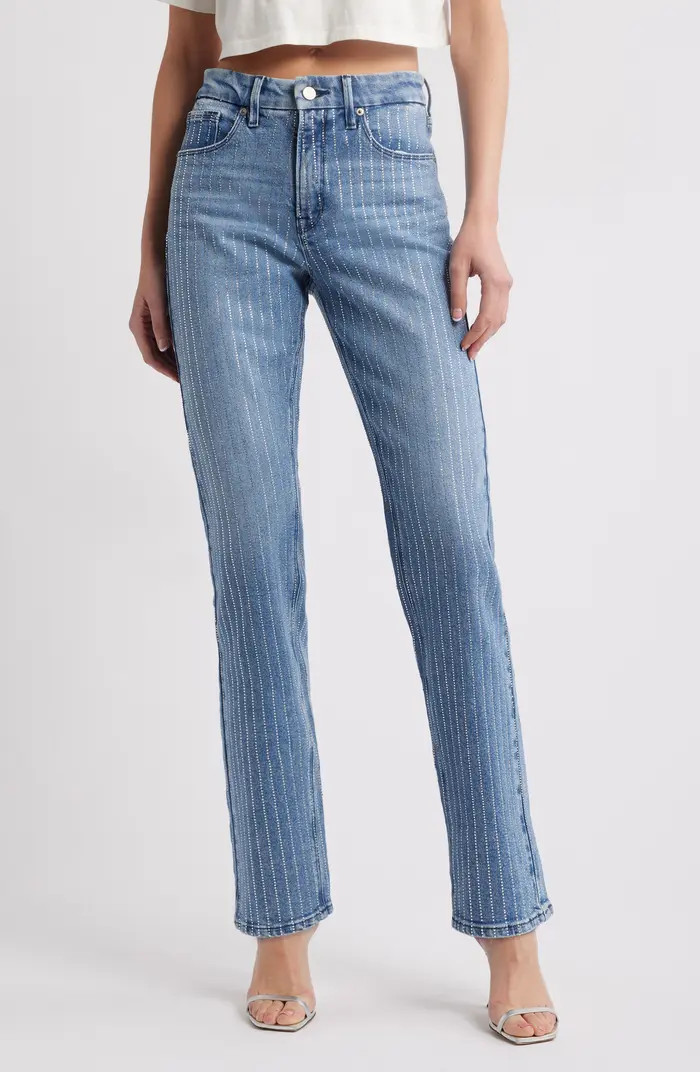 Good Icon Rhinestone Straight Leg Jeans | Nordstrom