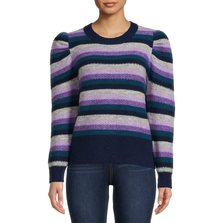 Time and Tru Women’s Striped Puff Sleeve Sweater | Walmart (US)