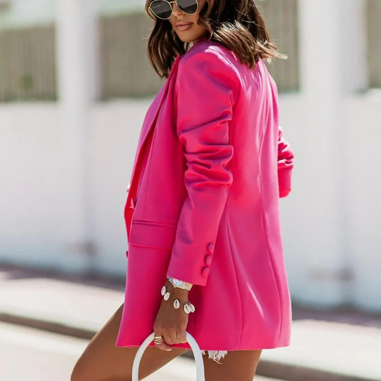 Clearance Promotion Fall Winte ! BVnarty Women's Business Coat Solid Color Notched Lapel Long Sle... | Walmart (US)