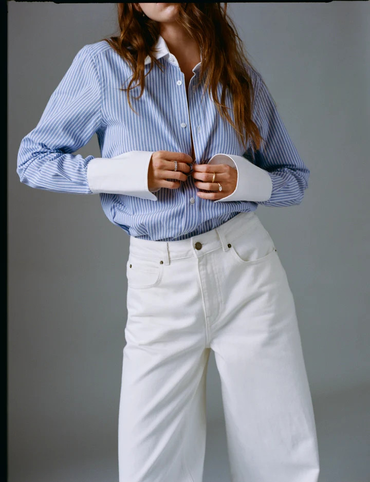 The Boyfriend Contrast Exaggerated Cuff and Collar: Fine Poplin, Inverted Pinstripe | With Nothing Underneath