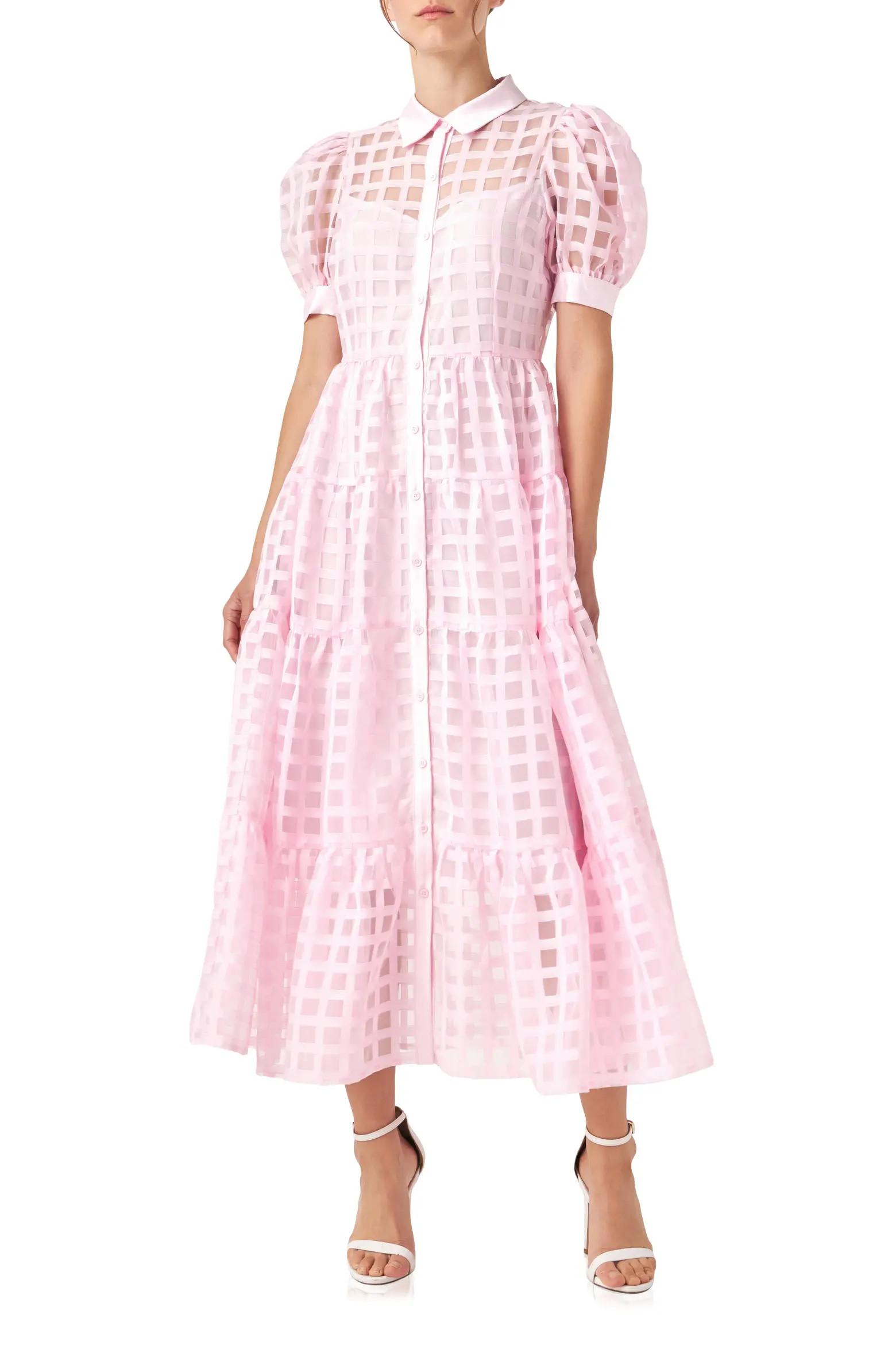 Grid Pattern Tiered Midi Shirtdress (Women) | Nordstrom | Nordstrom