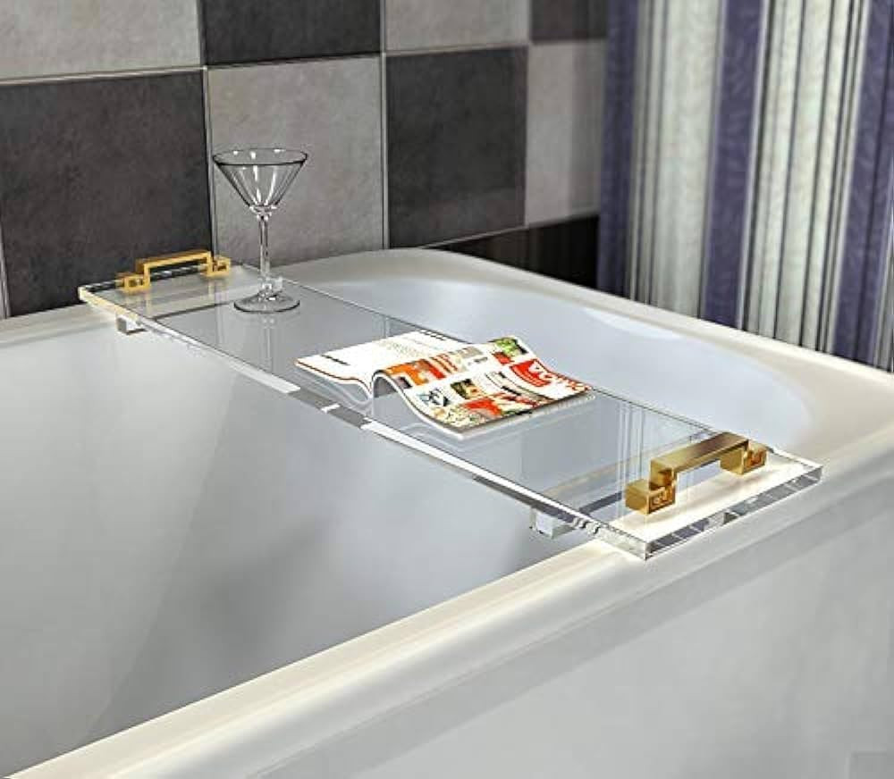 Acrylic Bathtub Tray Caddy with Metal Handles, Lucite Clear Bathroom Tray Rack | Amazon (US)