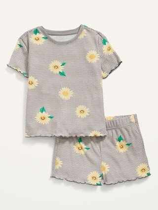 Rib-Knit Lettuce-Edge Printed Pajama Set for Girls | Old Navy (US)