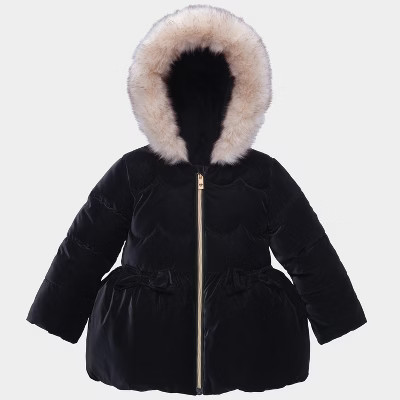 Rokka&Rolla Toddler Girls' Glossy Winter Coat Mini Fur Lined Kids Jacket-Pearl Black, size 4T | Target
