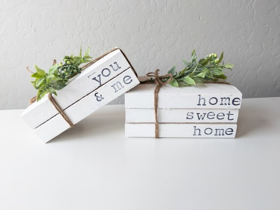 Farmhouse Book Stack With Faux Greenery | Stamped Books | Decorative Books | Books With Names | F... | Etsy (US)