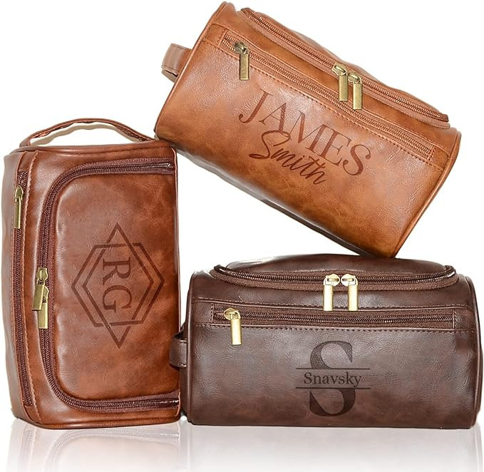 Personalized Leather Toiletry Bag for Men, Engrave Your Name Initials, Customized Travel Shaving ... | Amazon (US)
