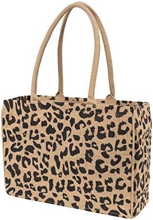 KAF Home Jute Market Tote Bag with Leopard Print, Durable Handle, Reinforced Bottom and Interior ... | Amazon (US)