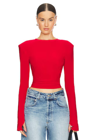 Norma Kamali Shoulder Pad Long Sleeve Crew Top in Tiger Red from Revolve.com | Revolve Clothing (Global)