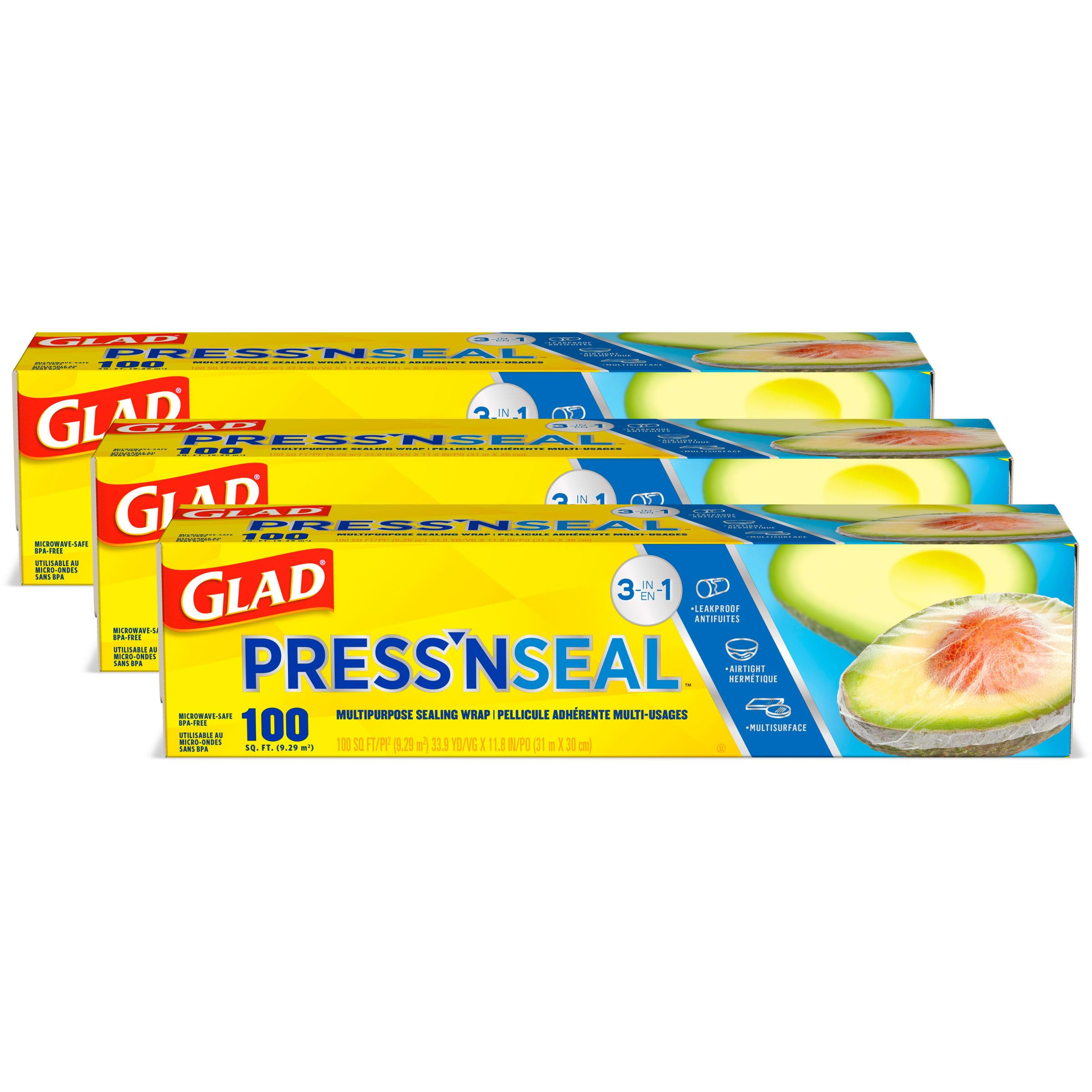 Glad Press'N Seal Plastic Food Wrap, 100 Square Foot Roll, Pack of 3, (Package May Vary) | Amazon (US)