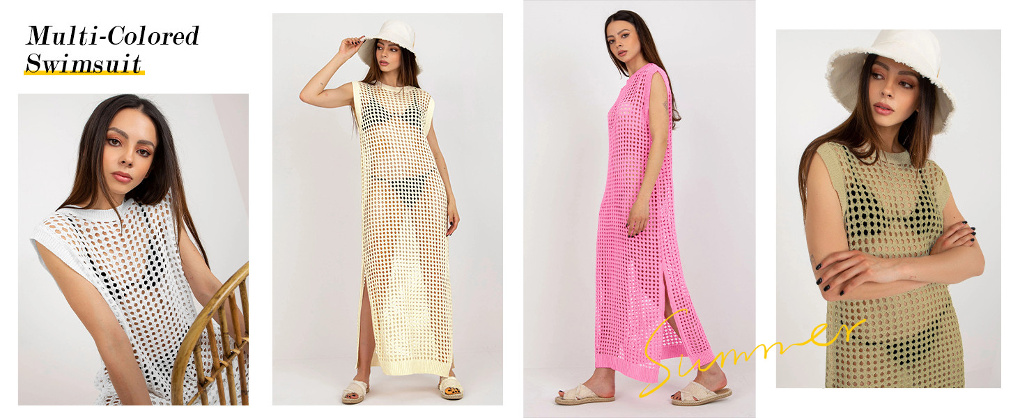 Saodimallsu Womens Crochet Swimsuit Coverup Summer Sleeveless Hollow Out Knit Crewneck Side Split... | Amazon (US)