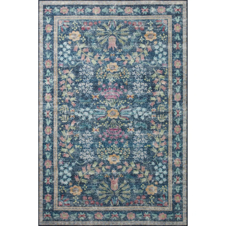 Rifle Paper Co. X Loloi Maison Frances Blue / Multi 5'-0" X 5'-0" Area Rug | Wayfair North America