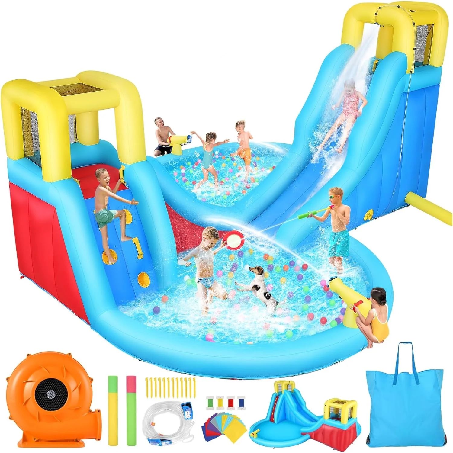 Qhomic Inflatable Water Slide with Blower , Water Park with 2 Water Guns, Children's Indoor/Outdo... | Walmart (US)