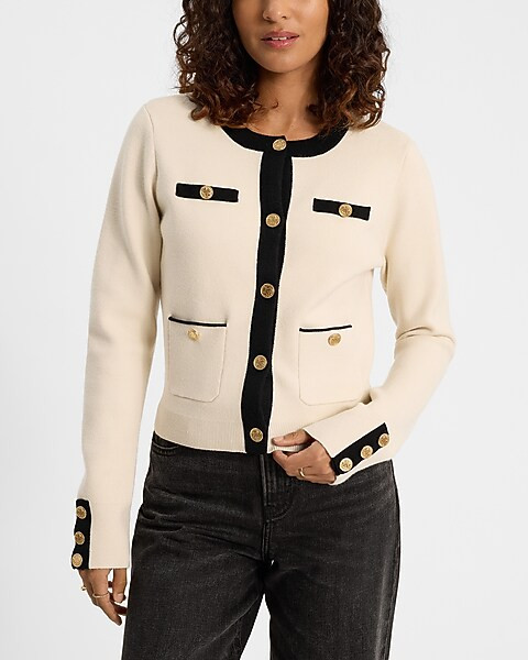 Tipped Novelty Button Sweater Jacket | Express